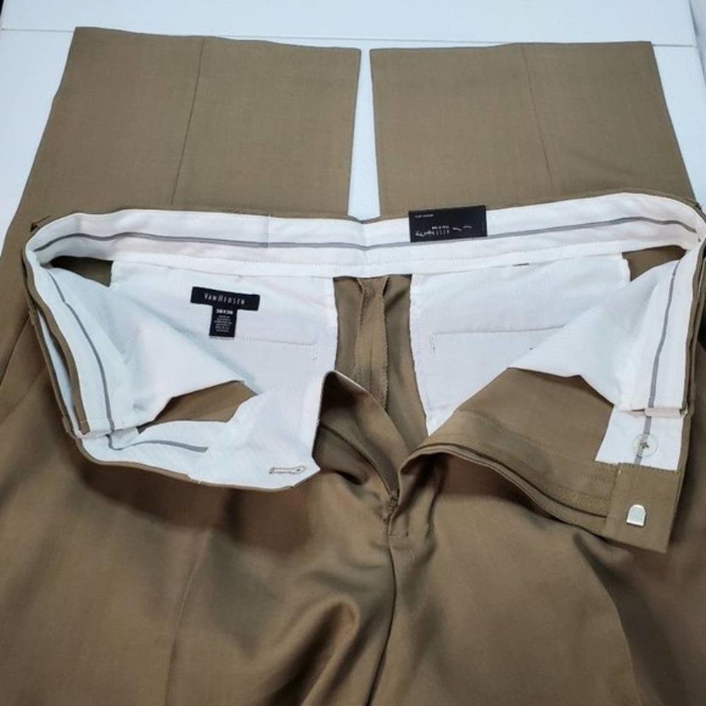 *SOLD* Van Heusen Tan No-Iron Extender Flat-Front Dress Pants 36x36 - Picture 8 of 13